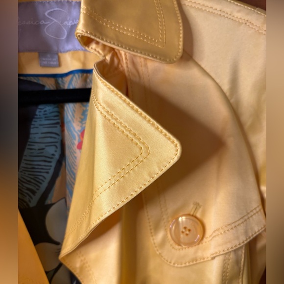 Jessica Simpson Yellow satin finish Trench Coat jacket size small - Picture 5 of 8